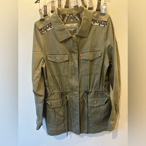 Levi's Jacket Women's Small Green Army Military Long Sleeve Coat Aztec Pockets